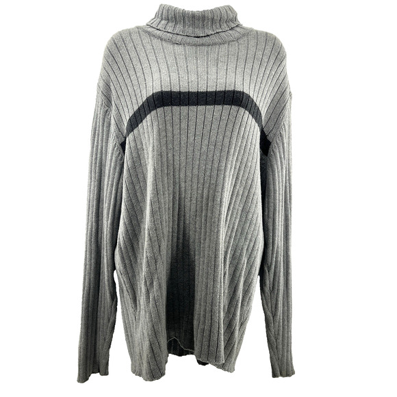 VTG Y2K Old Navy L Stripe Ribbed Sweater Gray Turtleneck Grandpa Academia Skater - Picture 2 of 9